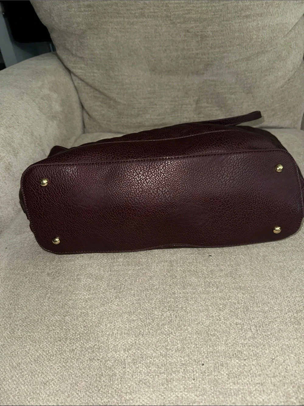 BCBG Quilted Tote Bag in Burgundy with Tassel Accent